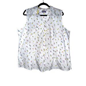 Laura Scott Womens Sleeveless Floral Button-Up Blouse Lightweight Cotton/Poly Bl